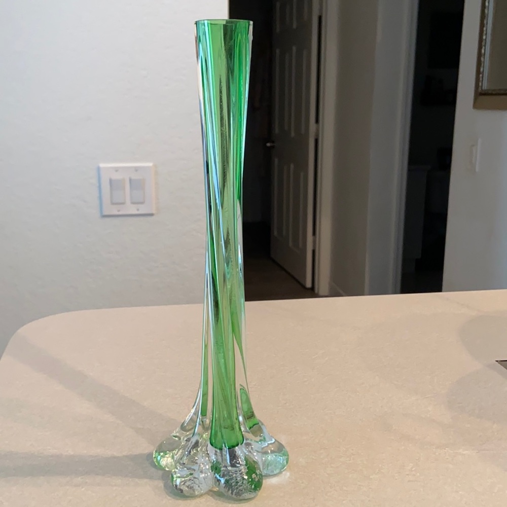 Vintage Green Swirl Bud Vase